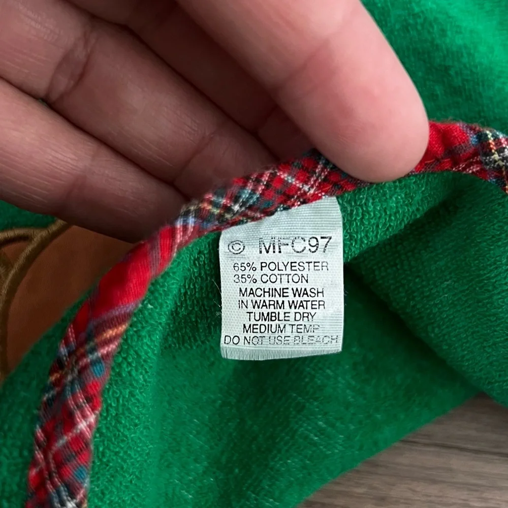 Vintage 90s Infant Toddler Christmas Bear & Ornaments Green Bib One Size